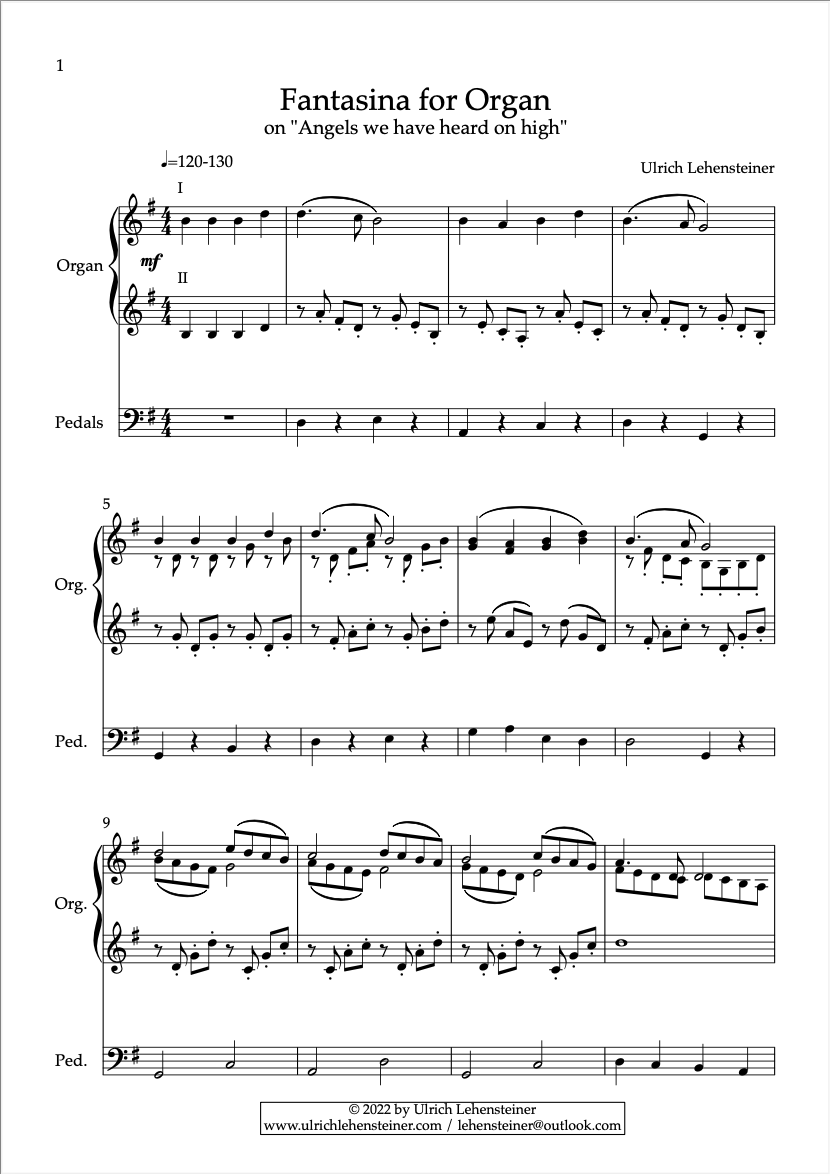 Angels We Have Heard On High - Fantasina für Orgel