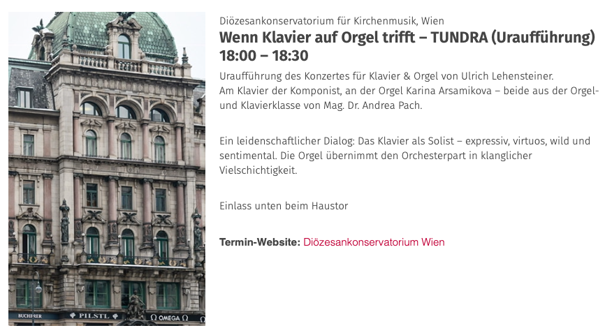 Wenn Klavier auf Orgel trifft – TUNDRA (Uraufführung)